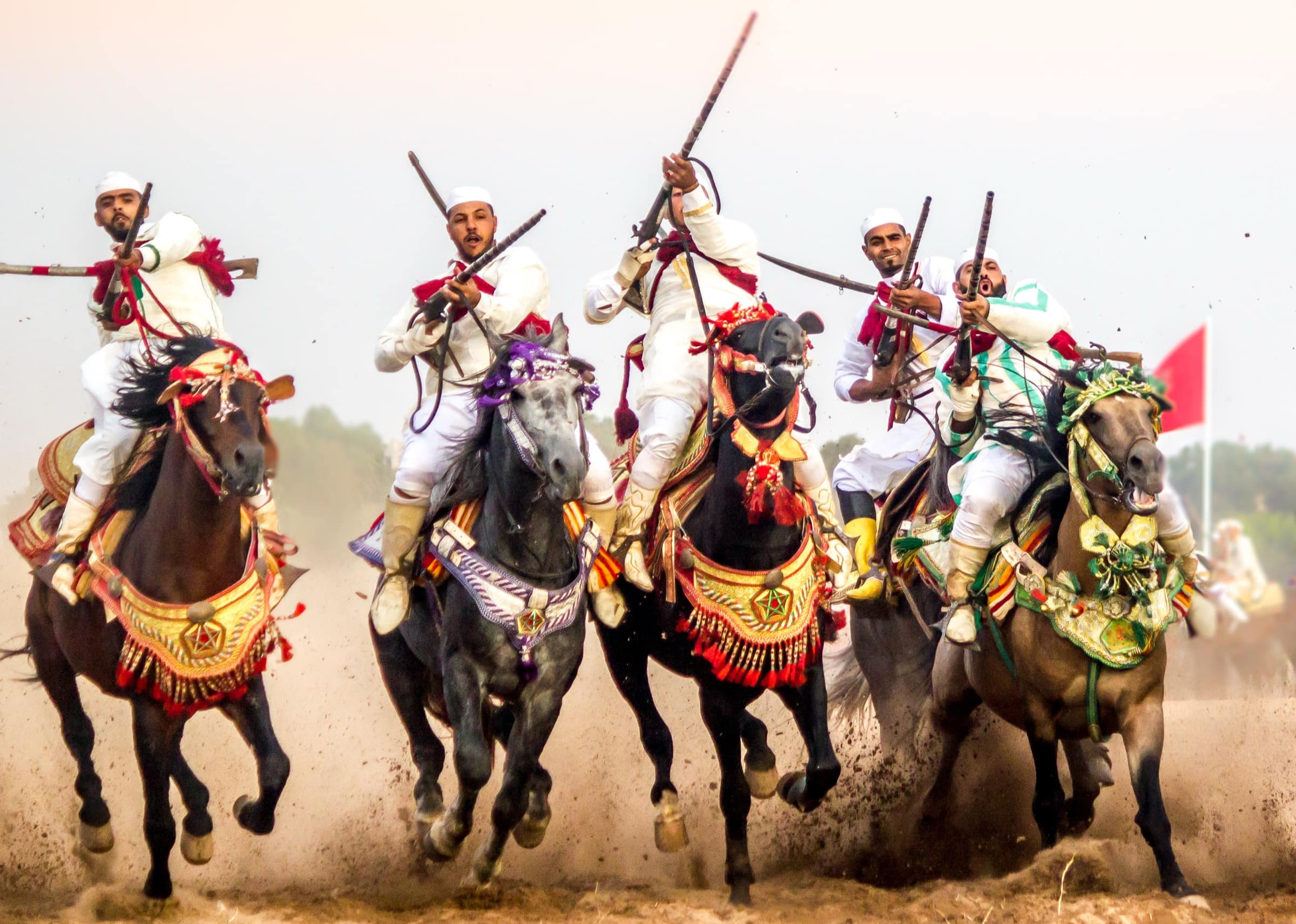 La charge des cavaliers, au galop sur la piste.