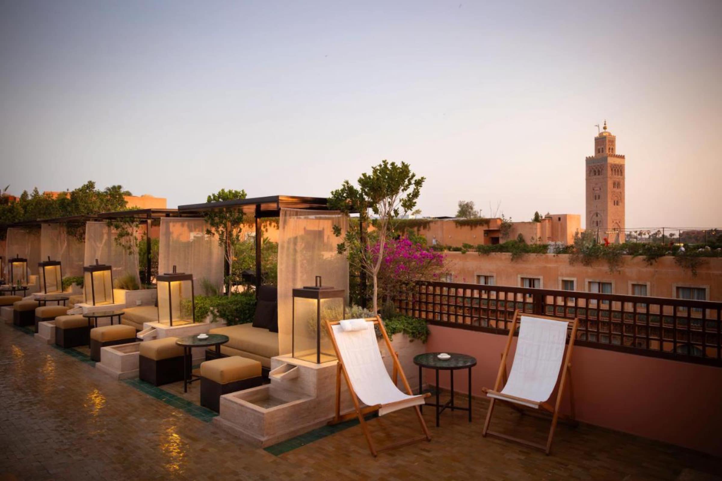 La terrasse sur le toit, face au minaret de la Koutoubia